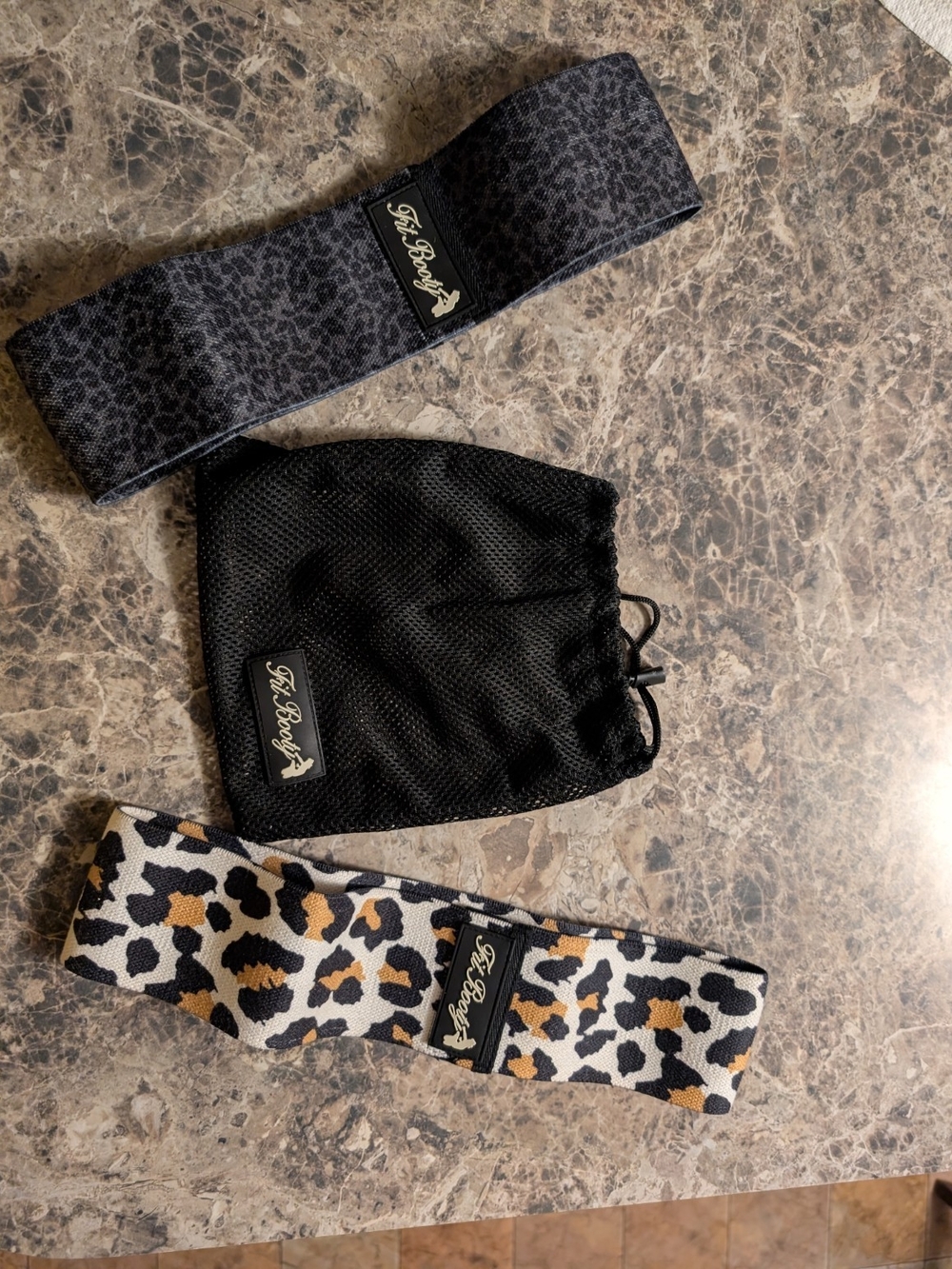 Fit Booty Resistance Bands Set of 2 Leopard Print & Black New Unused